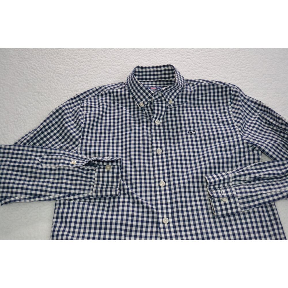 Vineyard Vines Boys Navy and White Gingham Button-Down Shirt